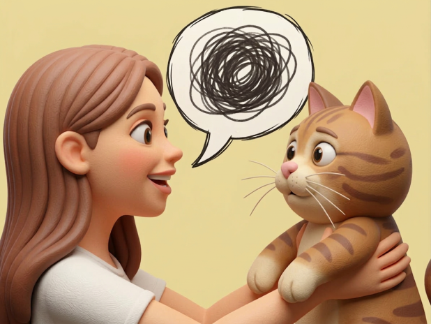 Woman smiling with cat translator scenario